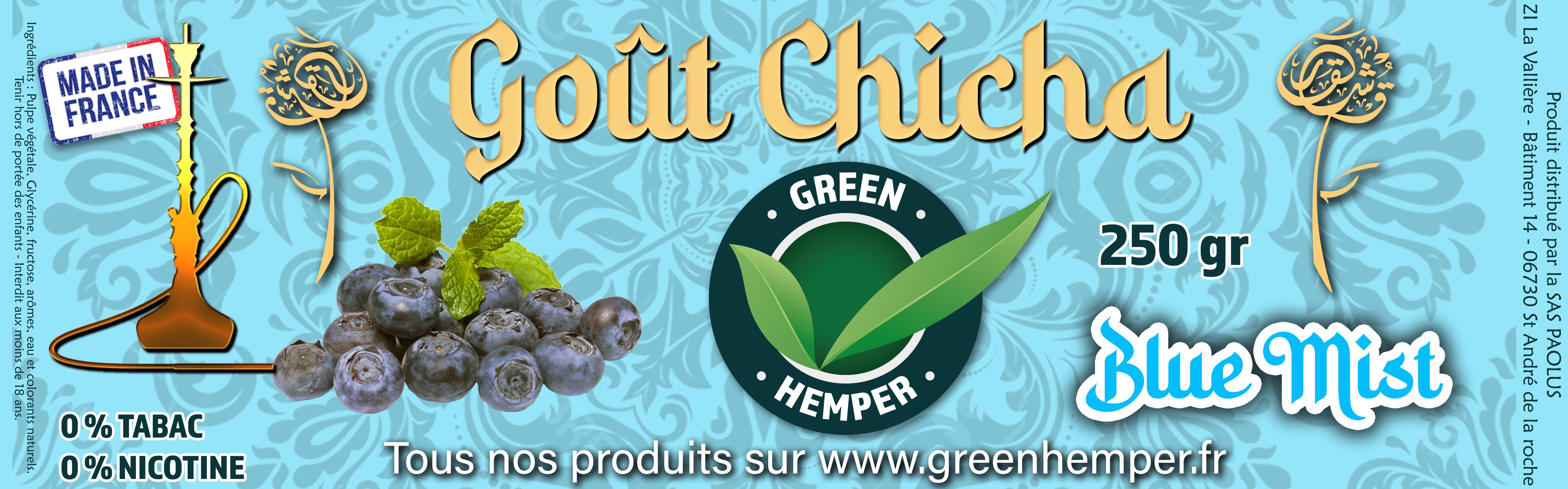 Goût chicha parfum Blue Mist - 250 Gr 