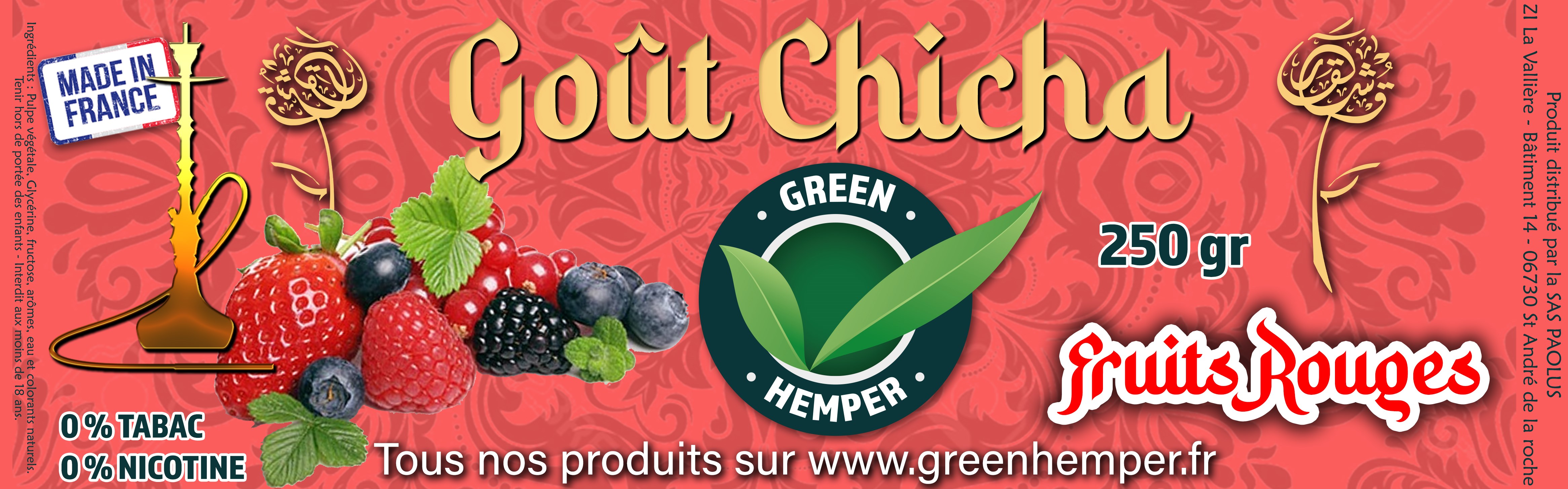 Goût chicha parfum Fruits Rouges - 250 Gr 