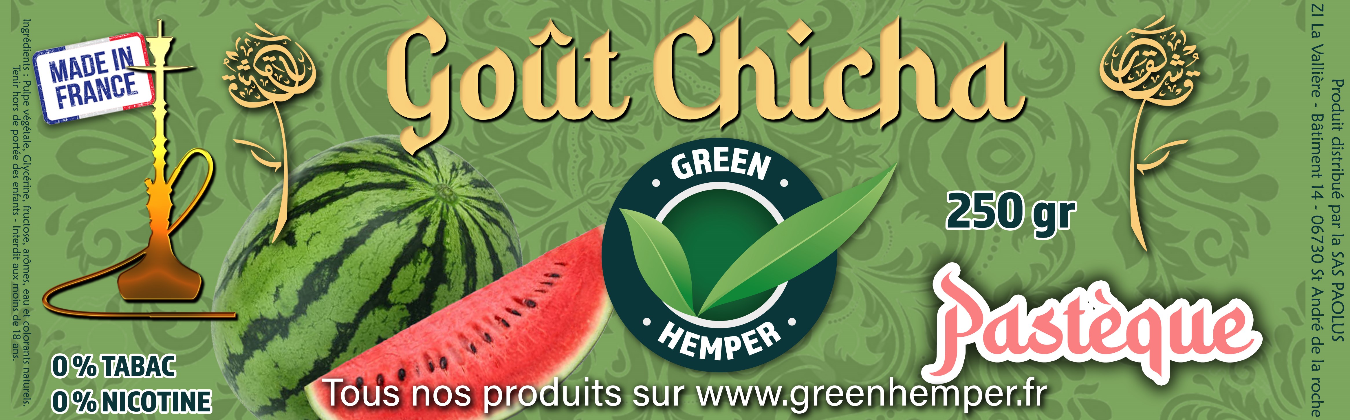 Goût chicha parfum Pastèque - 250 Gr 