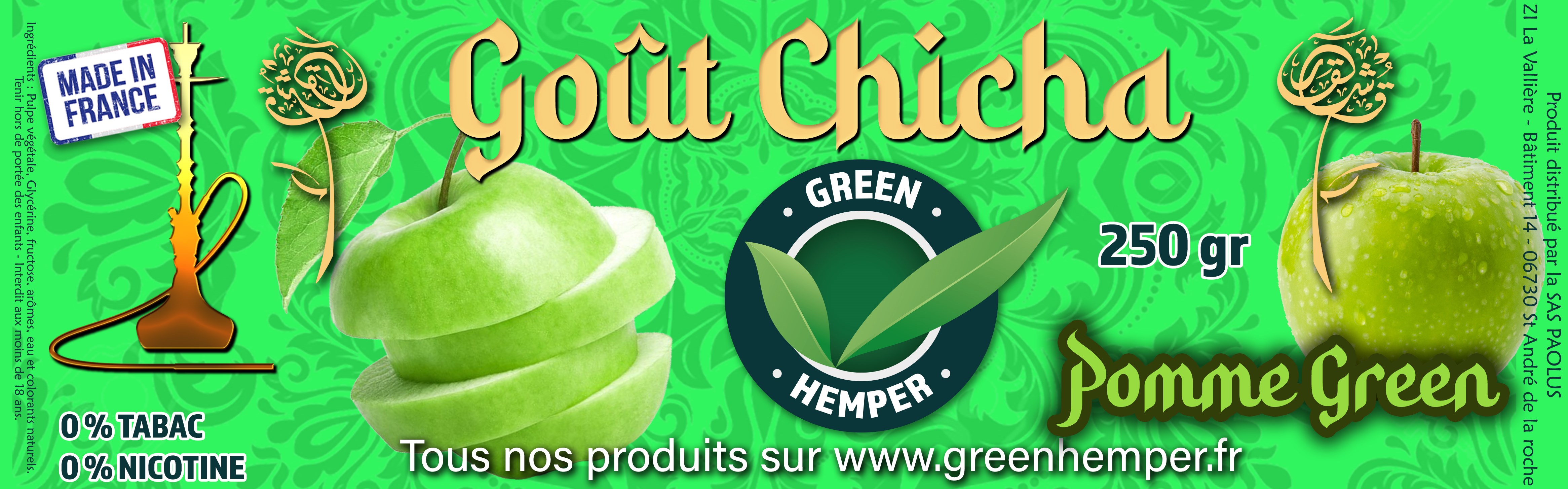 Goût chicha parfum Pomme Green - 250 Gr 