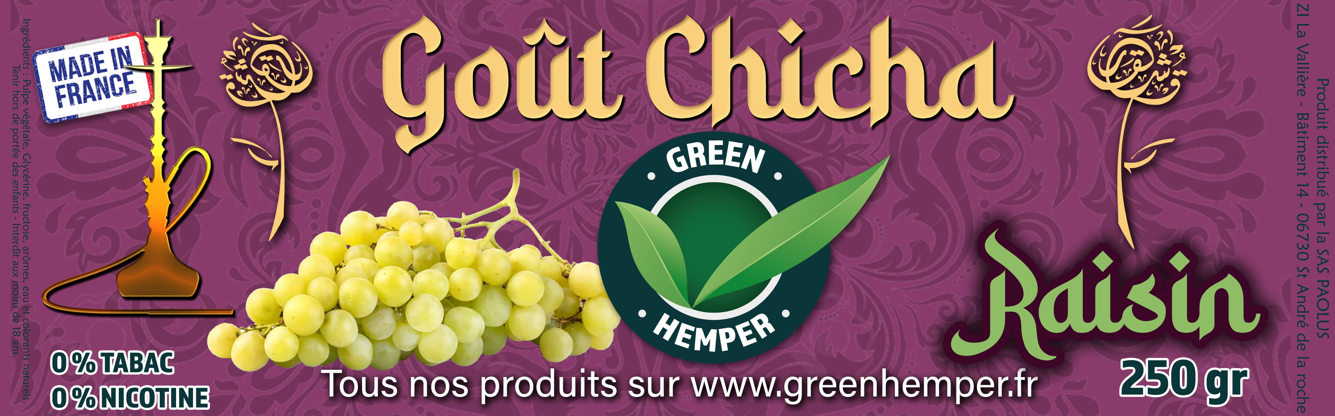 Goût chicha parfum Raisin - 250 Gr 